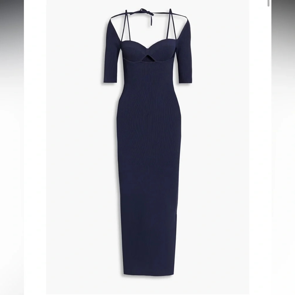 $1595 Nwt Altuzarra Women's Blue Mareen Knit Fitted Dress 3/4 Sleeve Size M - Picture 2 of 16